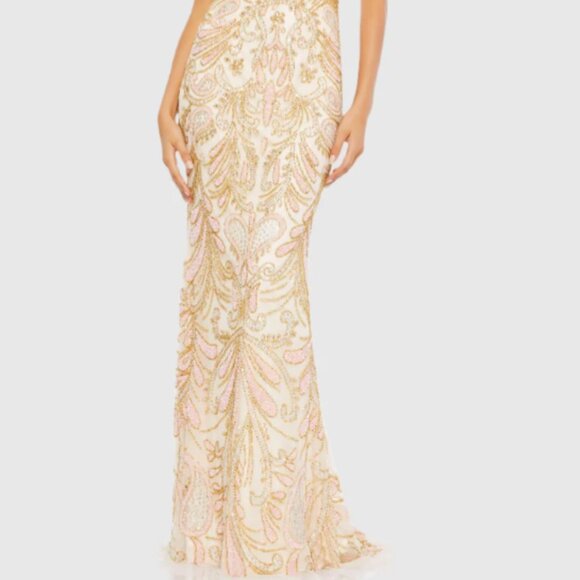 MAC DUGGAL 5309 CHAMPAGNE STRAPPY BACK ORNATE BEADED GOWN sz 2 - Picture 4 of 6
